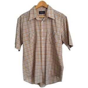 Mervyn’s plaid western shirt beige pastel 90s L